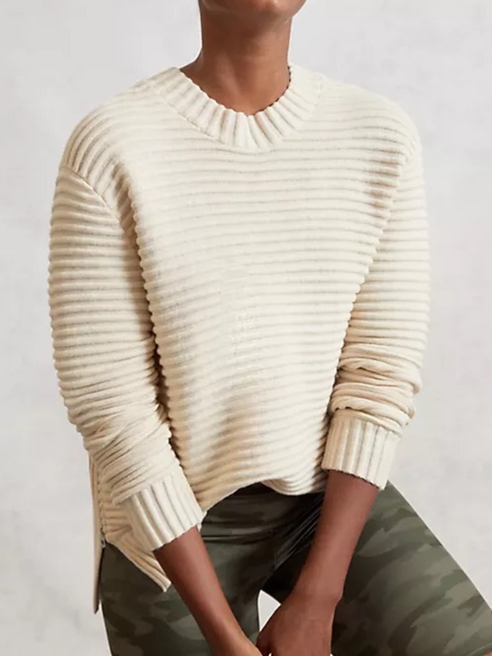 Varley Talbert Ribbed Cotton Sweater Ivory size Medium
